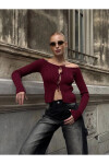 Kadın Bordo Önden Bağlamalı Madonna Yaka Crop Bluz PLD25W-3060