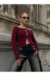 Kadın Bordo Önden Bağlamalı Madonna Yaka Crop Bluz PLD25W-3060