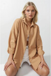 Kadın Camel Oversize Uzun Basic Gömlek PLD22W-3118