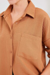 Kadın Camel Tek Cepli Oversize Keten Ayrobin Gömlek PLD24S-3121