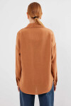 Kadın Camel Tek Cepli Oversize Keten Ayrobin Gömlek PLD24S-3121