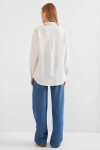 Kadın Ekru Oversize Çift Cepli Keten Gömlek PLD22S-3130