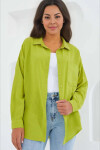 Kadın Fıstık Yeşil Tek Cepli Oversize Keten Ayrobin Gömlek PLD24S-3121