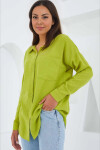 Kadın Fıstık Yeşil Tek Cepli Oversize Keten Ayrobin Gömlek PLD24S-3121