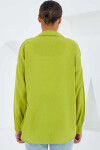 Kadın Fıstık Yeşil Tek Cepli Oversize Keten Ayrobin Gömlek PLD24S-3121