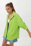 Kadın Fıstık Yeşili Oversize Uzun Basic Gömlek PLD22W-3118