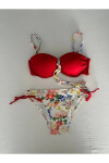 Kadın Kırmızı Taş İşlemeli Astarlı Bikini Takım PLD25S-3018