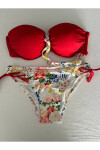 Kadın Kırmızı Taş İşlemeli Astarlı Bikini Takım PLD25S-3018