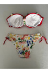 Kadın Kırmızı Taş İşlemeli Astarlı Bikini Takım PLD25S-3018