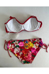 Kadın Kırmızı Taş İşlemeli Çiçek Desenli Büyük Beden Bikini Takım PLD25S-3013