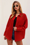 Kadın Kırmızı Tek Cepli Oversize Keten Ayrobin Gömlek PLD24S-3121