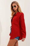 Kadın Kırmızı Tek Cepli Oversize Keten Ayrobin Gömlek PLD24S-3121