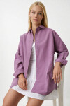 Kadın Koyu Lila Oversize Uzun Basic Gömlek PLD22W-3118