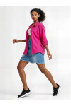 Kadın Koyu Pembe Oversize Uzun Basic Gömlek PLD22W-3118