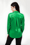 Kadın Koyu Yeşil Hafif Dökümlü Saten Yüzeyli Gömlek PLD22W-3119