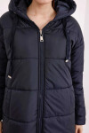 Kadın Lacivert Kapşonlu Uzun Oversize Şişme Mont PLD22W-3172