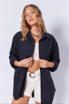 Kadın Lacivert Oversize Uzun Basic Gömlek PLD22W-3118
