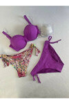 Kadın Lila Taş İşlemeli 3 Parça Bikini Takım PLD25S-3014