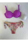 Kadın Lila Taş İşlemeli 3 Parça Bikini Takım PLD25S-3014