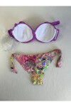 Kadın Lila Taş İşlemeli 3 Parça Bikini Takım PLD25S-3014