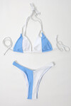 Kadın Mavi Beyaz İp Bağlamalı Yüksek Bel Bikini Takım PLD24S-3033