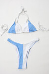 Kadın Mavi Beyaz İp Bağlamalı Yüksek Bel Bikini Takım PLD24S-3033