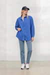Kadın Mavi Oversize Uzun Basic Gömlek PLD22W-3118