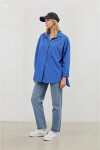 Kadın Mavi Oversize Uzun Basic Gömlek PLD22W-3118