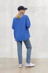 Kadın Mavi Oversize Uzun Basic Gömlek PLD22W-3118