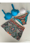 Kadın Mavi Taş İşlemeli Desenli 3 Parça Bikini Takım PLD25S-3025