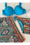 Kadın Mavi Taş İşlemeli Desenli 3 Parça Bikini Takım PLD25S-3025