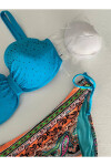 Kadın Mavi Taş İşlemeli Desenli 3 Parça Bikini Takım PLD25S-3025
