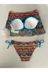 Kadın Mavi Taş İşlemeli Desenli 3 Parça Bikini Takım PLD25S-3025