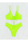 Kadın Neon Yeşil İp Detaylı Astarlı V Kesim Üçgen Bikini Takım PLD24S-3036