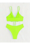 Kadın Neon Yeşil İp Detaylı Astarlı V Kesim Üçgen Bikini Takım PLD24S-3036