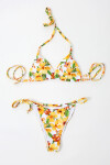 Kadın Oranj Çiçek Desenli Astarlı İp Bağlamalı Üçgen Bikini Takım PLD24S-3035
