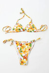 Kadın Oranj Çiçek Desenli Astarlı İp Bağlamalı Üçgen Bikini Takım PLD24S-3035