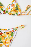 Kadın Oranj Çiçek Desenli Astarlı İp Bağlamalı Üçgen Bikini Takım PLD24S-3035