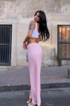 Kadın Pembe Beli Lastikli Rahat Kesim Bürümcük Pantolon PLD25S-3177