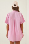 Kadın Pembe Oversize Uzun Kısa Kollu Basic Poplin Gömlek PLD22S-3125