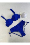 Kadın Saks Mavi Taş İşlemeli Astarlı Bikini Takım PLD25S-3016
