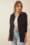 Kadın Siyah Arkası Düğmeli Boyfriend Poplin Gömlek PLD22S-3131