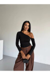 Kadın Siyah Asimetrik Yaka Drapeli Sandy Bluz PLD25S-3054