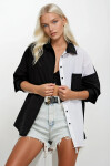 Kadın Siyah Beyaz Renk Bloklu Poplin Basic Gömlek HZL22S-BD1201161