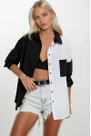 Kadın Siyah Beyaz Renk Bloklu Poplin Basic Gömlek HZL22S-BD1201161