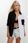 Kadın Siyah Beyaz Renk Bloklu Poplin Basic Gömlek HZL22S-BD1201161