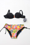 Kadın Siyah Çok Renkli Desenli Astarlı Üçgen Bikini Takım PLD24S-3029