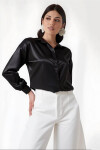 Kadın Siyah  Hafif Dökümlü Saten Yüzeyli Gömlek HZL22W-BD139641