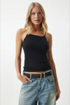 Kadın Siyah İp Askılı Örme Body Bluz PLD24S-3064