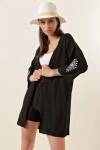 Kadın Siyah Kolu Nakışlı Midi Kimono PLD22S-3152